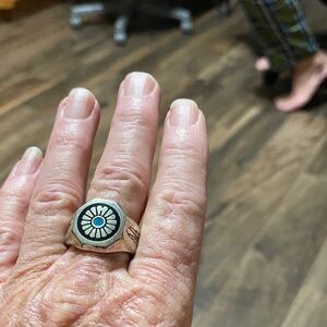 Floral Silver Mandala Indian Design Ring with Black Enamel